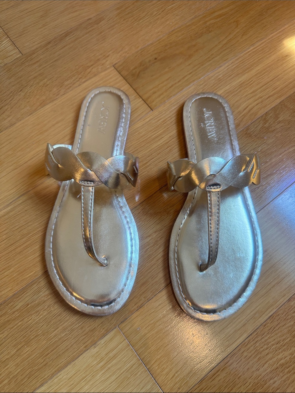 Women’s Jcrew Metallic Gold Braided Thong Sandals size 7